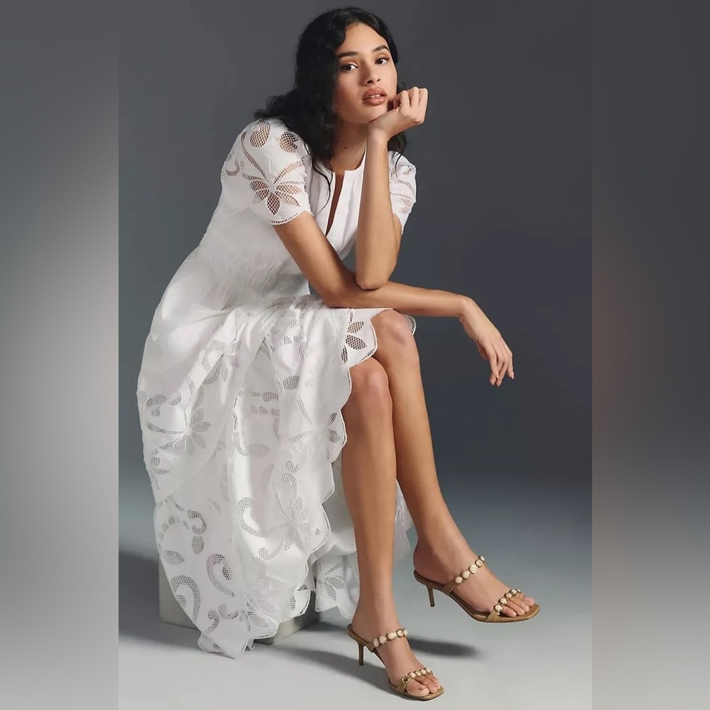 Anthropologie The Somerset Maxi Dress Cutwork Edition White